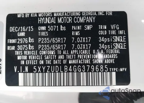 2016 Hyundai Santa Fe Sport 2.4L from USA, damaged, VIN 5XYZUDLB4GG379685